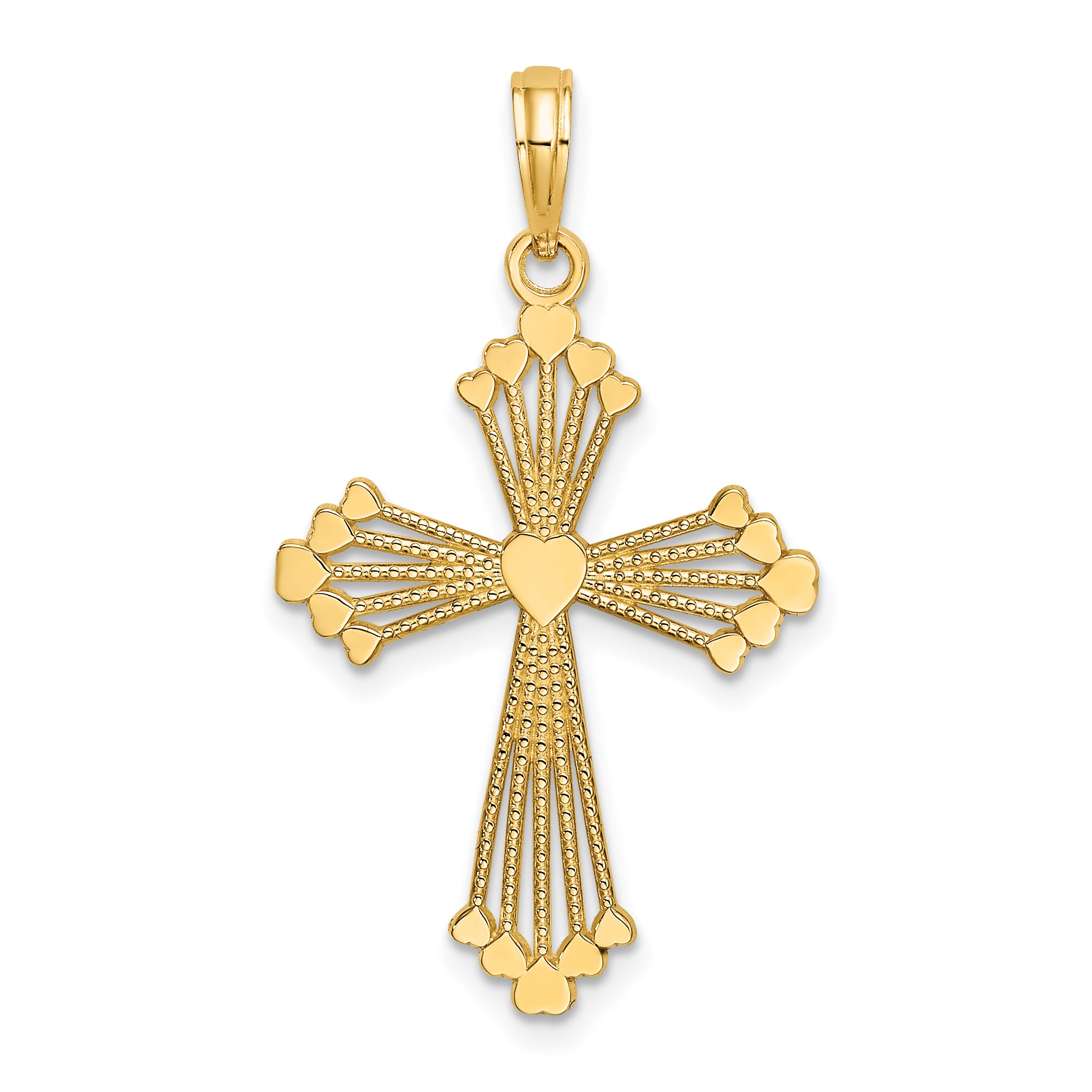 14K Cross w/ Heart Center Charm