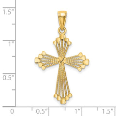 14K D/C and Cut-Out Stripes W/ Heart In Center Cross Charm