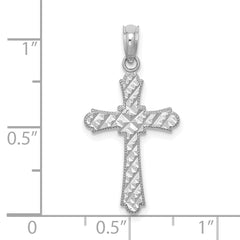 14K White Gold D/C Striped Cross Charm