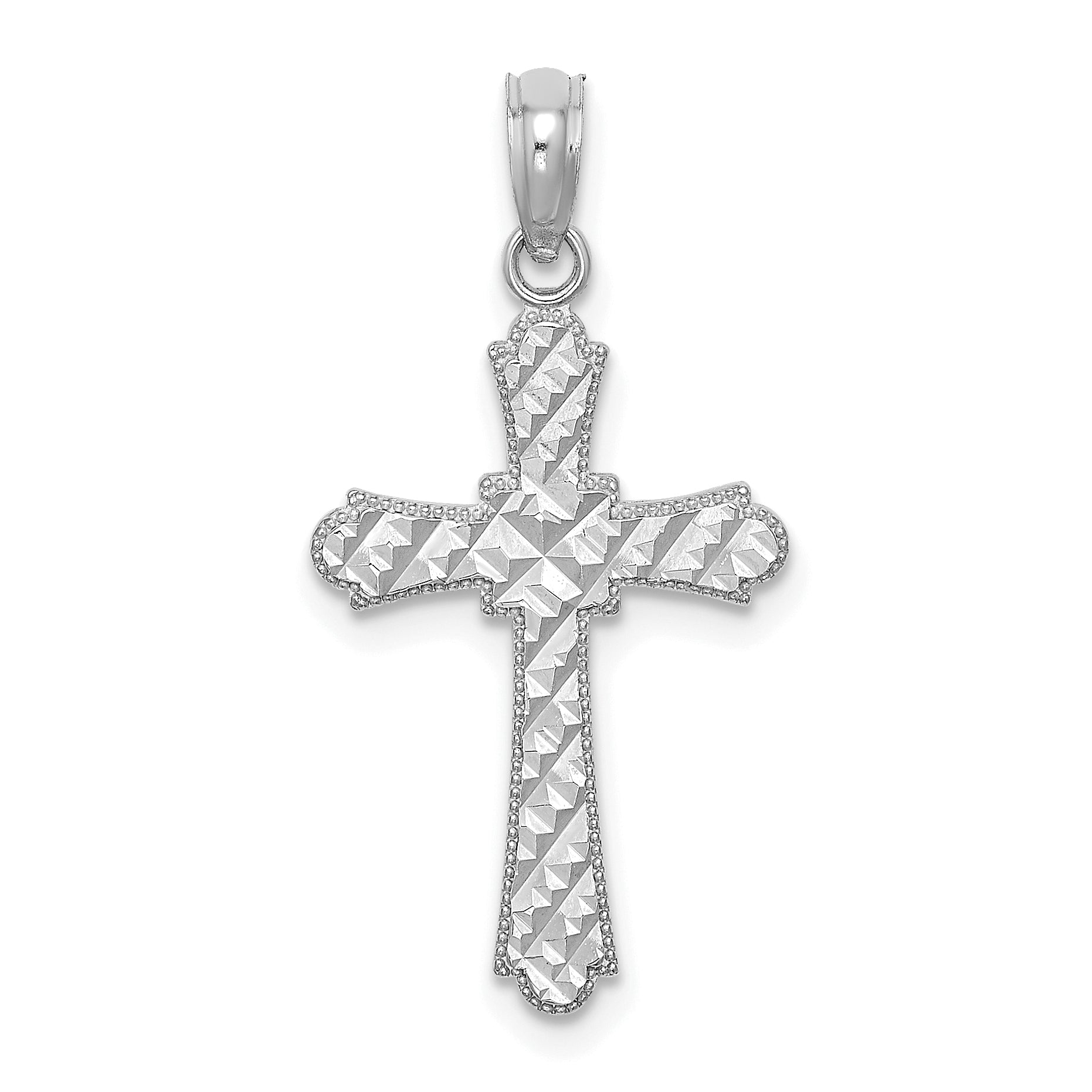 14K White Gold D/C Striped Cross Charm