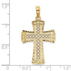 14K D/C W/Satin Edge Lattice Cross Charm