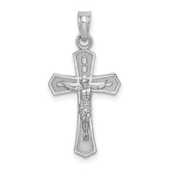 14K White Gold Crucifix W/ Beveled Edges Charm