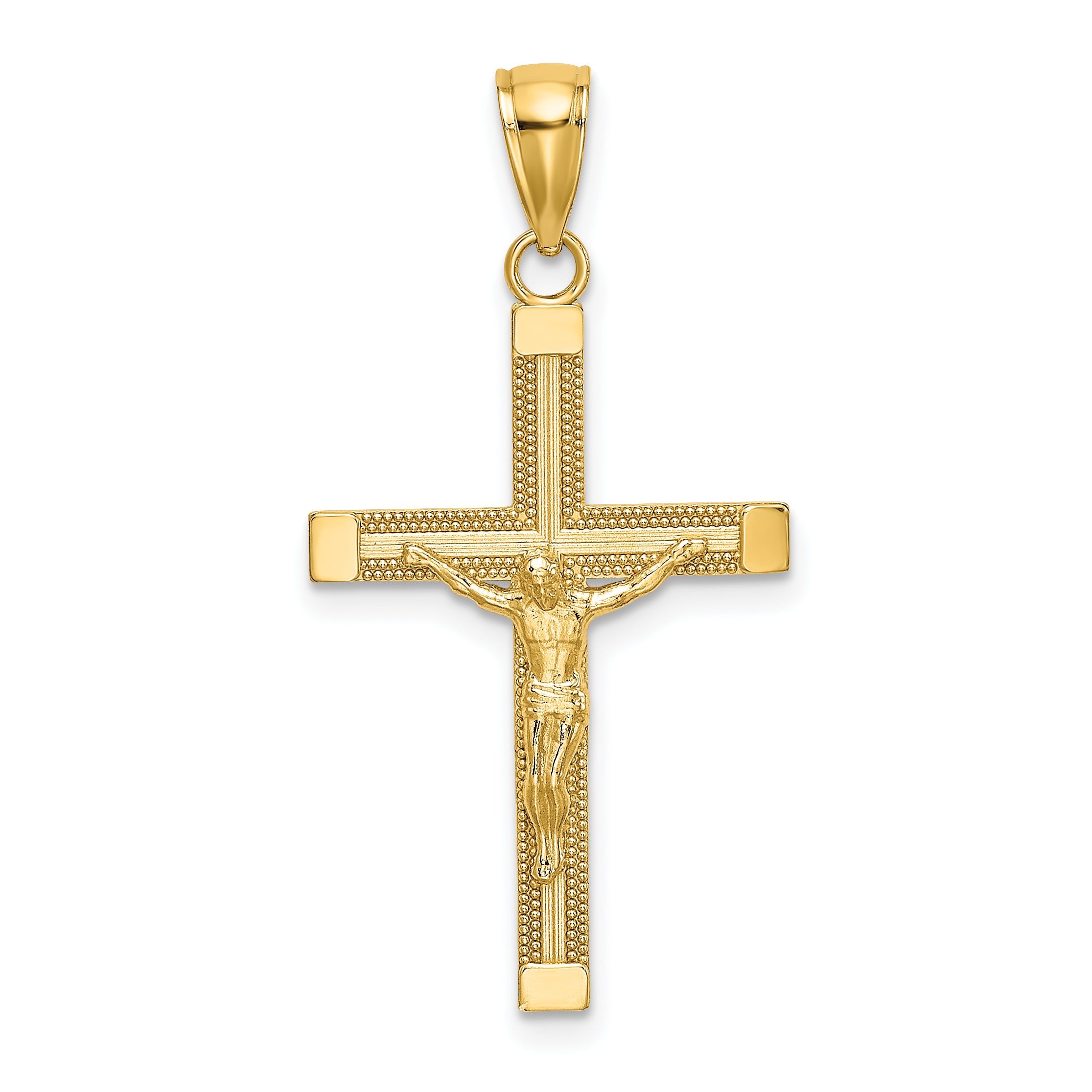 14K Polished and Textured Crucifix Charm