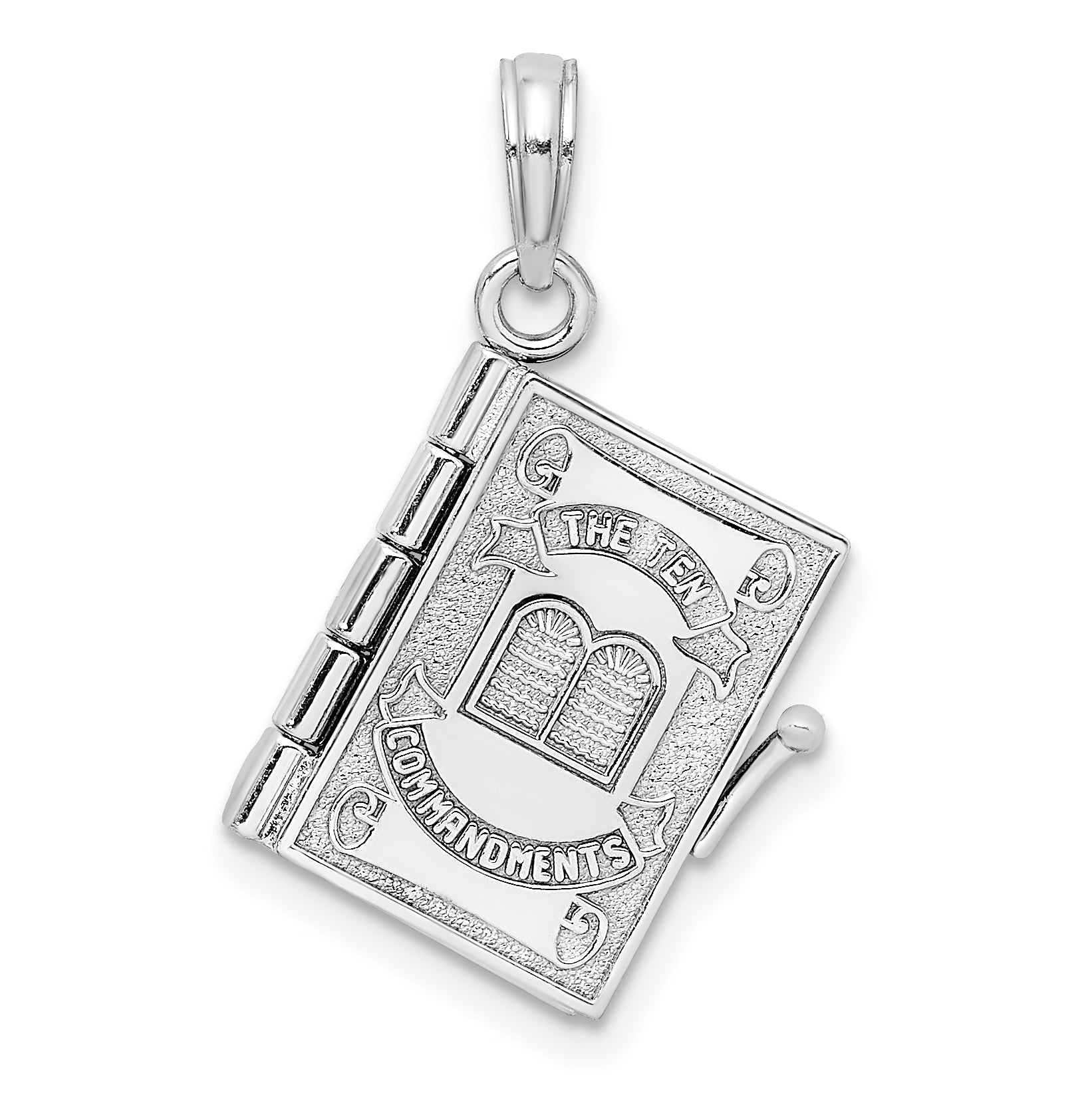 14K White Gold 3-D Moveable Ten Commandments Book Charm