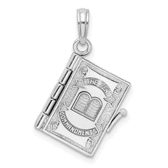 14K White Gold 3-D Moveable Ten Commandments Book Charm