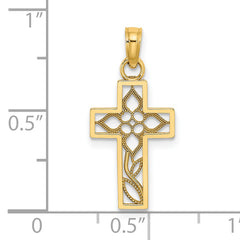 14K Flower In Cross Charm