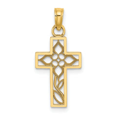 14K Flower In Cross Charm