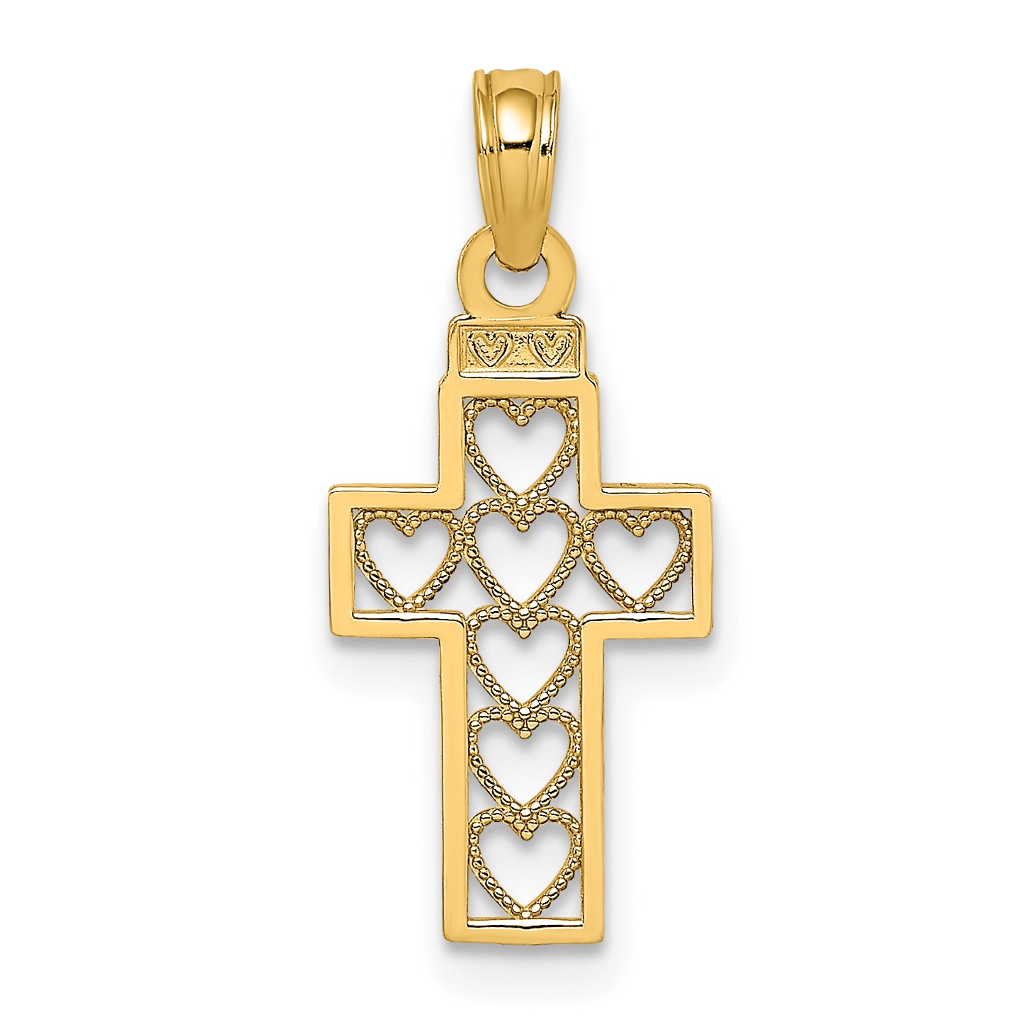 14K Cut-Out Heart Design Cross Charm