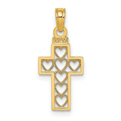 14K Cut-Out Heart Design Cross Charm