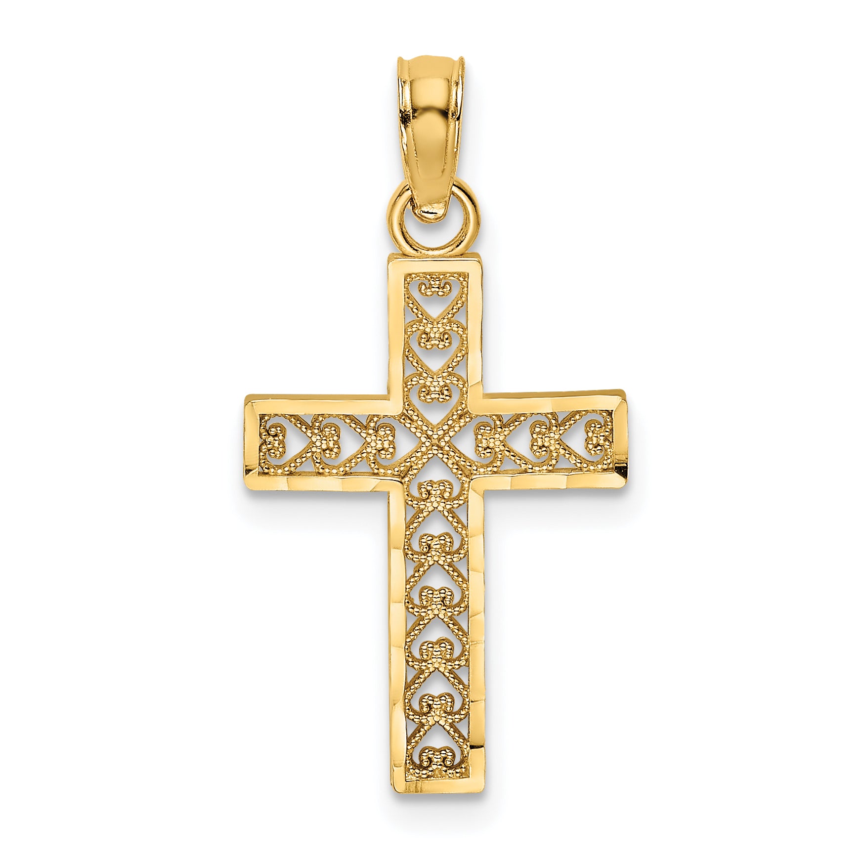14K D/C Edge and Filigree Center Cross Charm