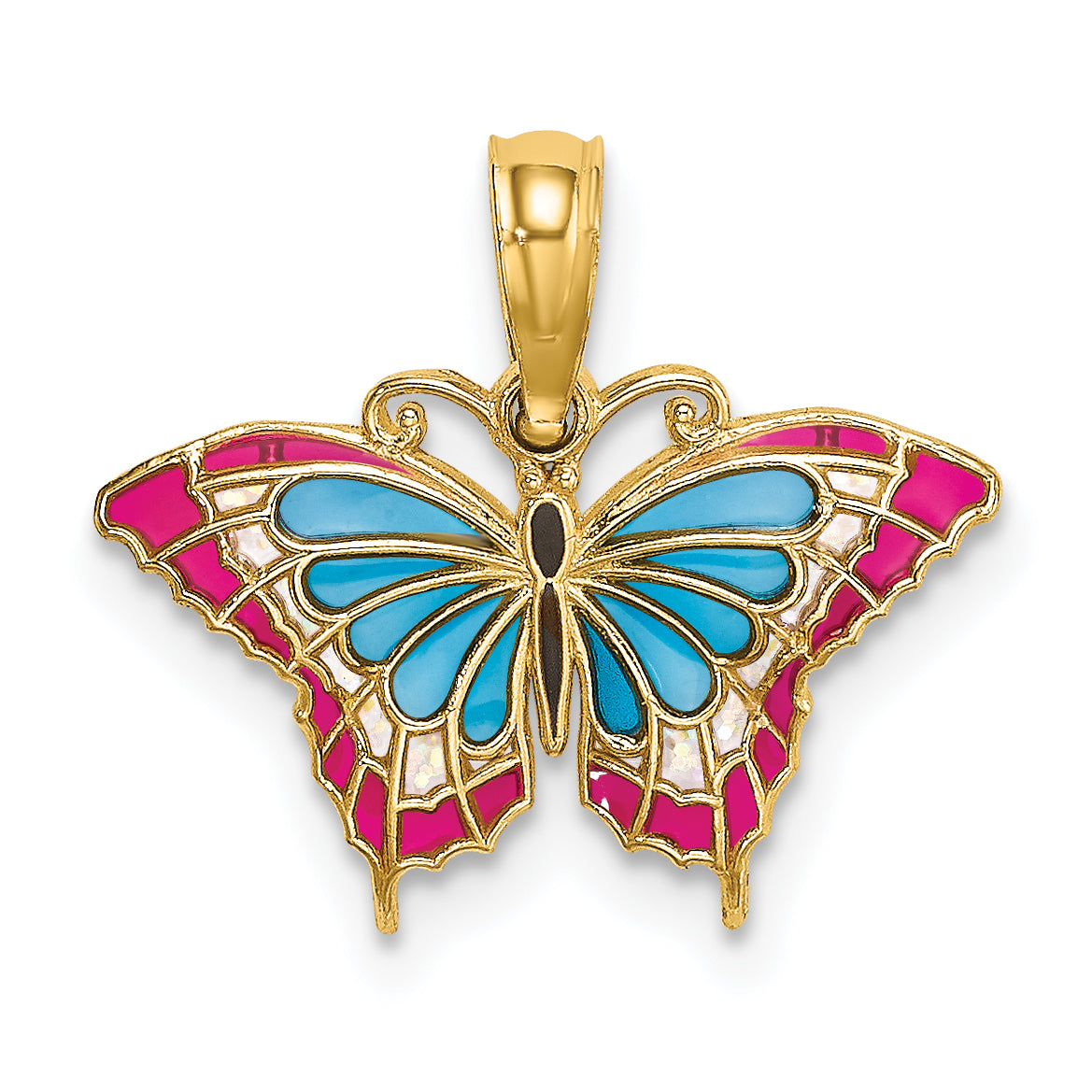 14K Small Enameled Blue and Red Butterfly Charm