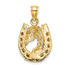 14K Horse Head In Horseshoe w/ Enameled Charm