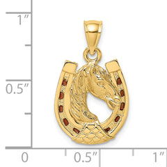 14K Horse Head In Horseshoe w/ Enameled Charm