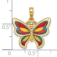 14K w/Multi-Color Enameled Beaded Wings Butterfly Charm