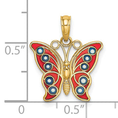 14K w/ Red and Blue Enamel Filigree Butterfly Charm