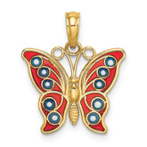 14K w/ Red and Blue Enamel Filigree Butterfly Charm