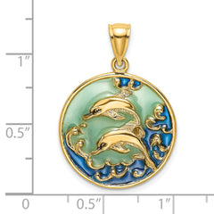 14K 2-D Dolphins w/Blue Enameled Charm