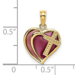 14K W/ Purple Enamel Cross Heart Charm
