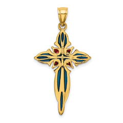 14K Blue and Red Enameled Cross Charm