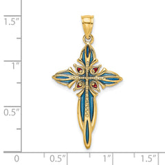 14K Blue and Red Enameled Cross Charm