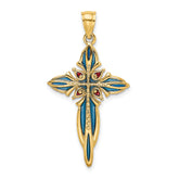 14K Blue and Red Enameled Cross Charm