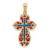 14K w/ Blue and Red Enameled Cross Charm