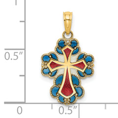14K Blue, White and Red Enameled w/ Lace Trim Cross Charm