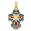 Blue, White & Red Enameled Cross Charm in 14K Yellow Gold, 17mm - Sophia Jewelers