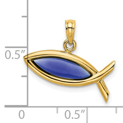 14K Horizontal Blue Enameled Ichthus Charm