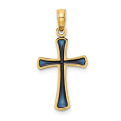 14K Blue Enameled Tapered Cross Charm