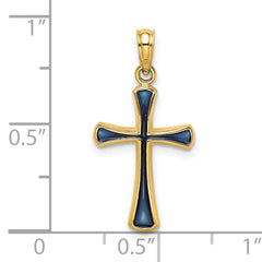 14K Blue Enameled Tapered Cross Charm