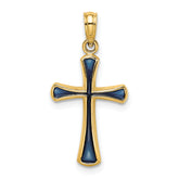 14K Blue Enameled Tapered Cross Charm