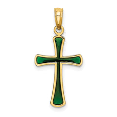 14K Green Enameled Tapered Cross Charm