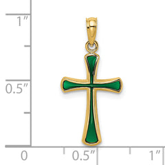 14K Green Enameled Tapered Cross Charm