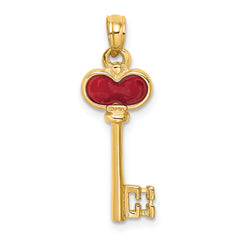 14K Polished 3D Enameled Heart Key Charm