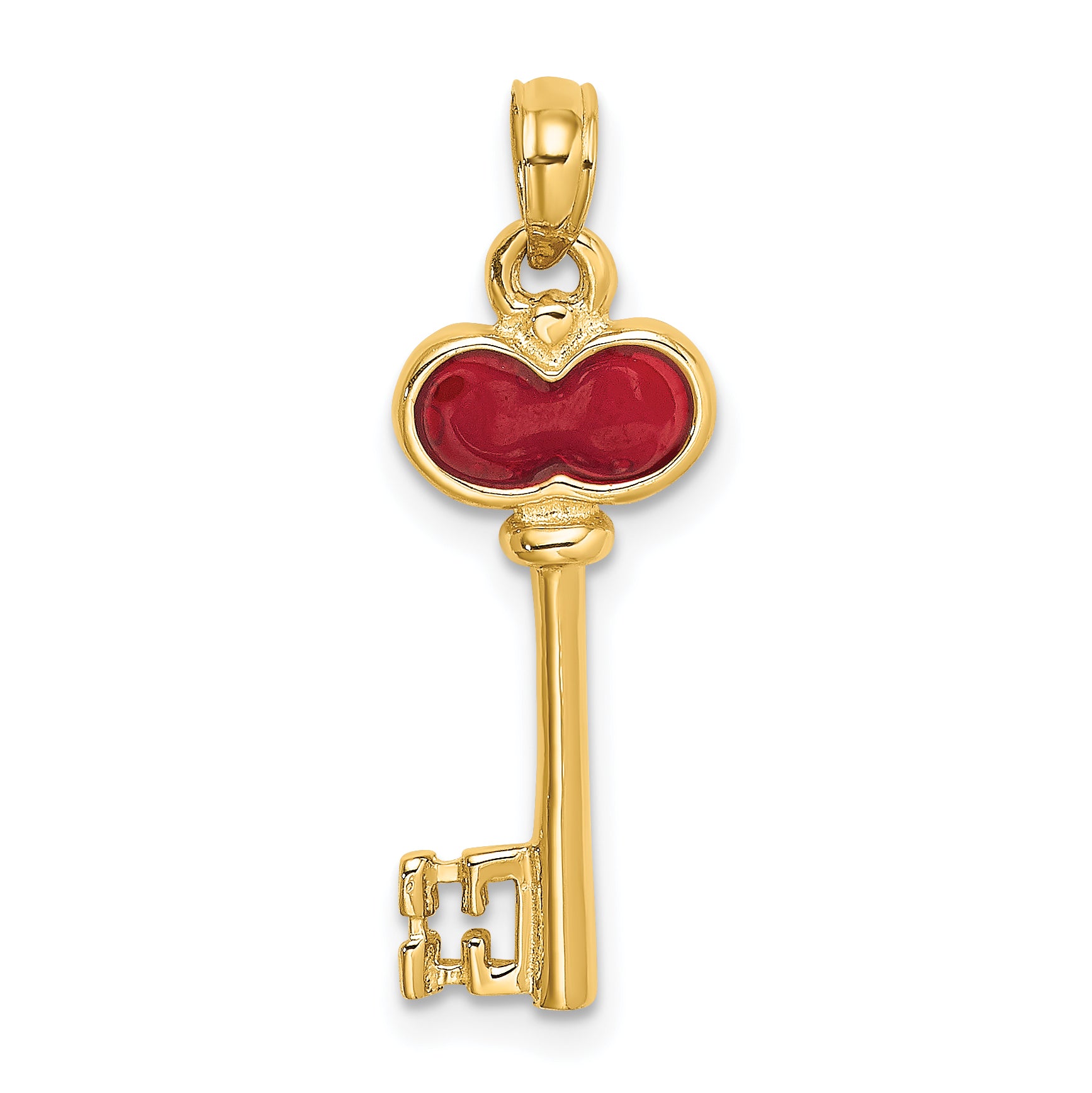 14K Polished 3D Enameled Heart Key Charm