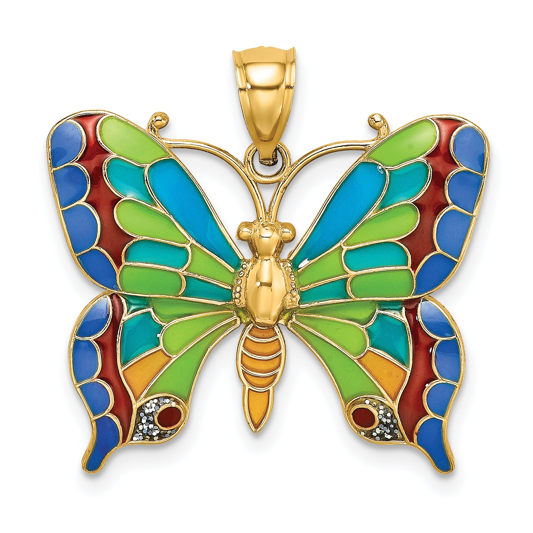 14K Enameled Butterfly Pendant