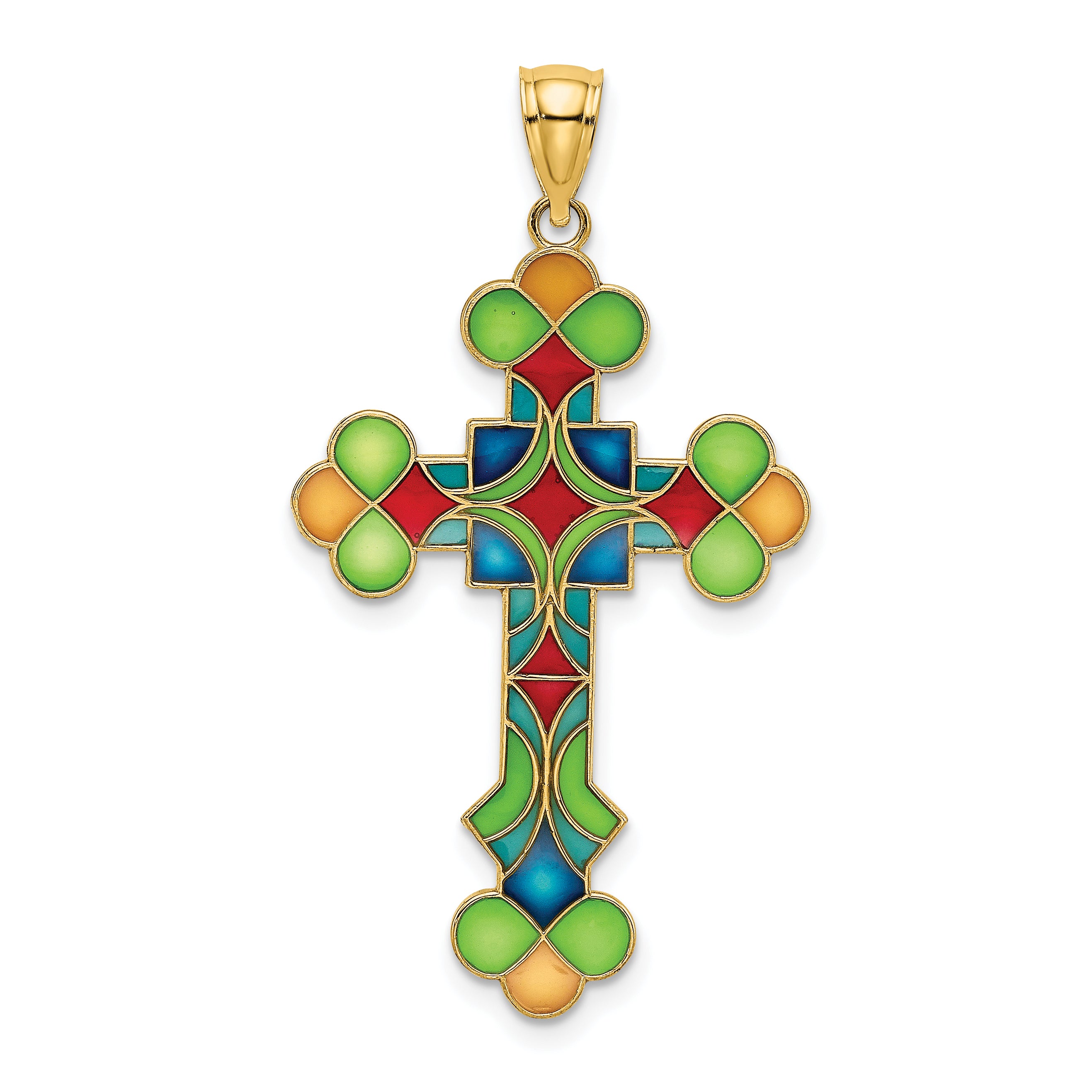 14K Multi Color Enameled Cross Charm