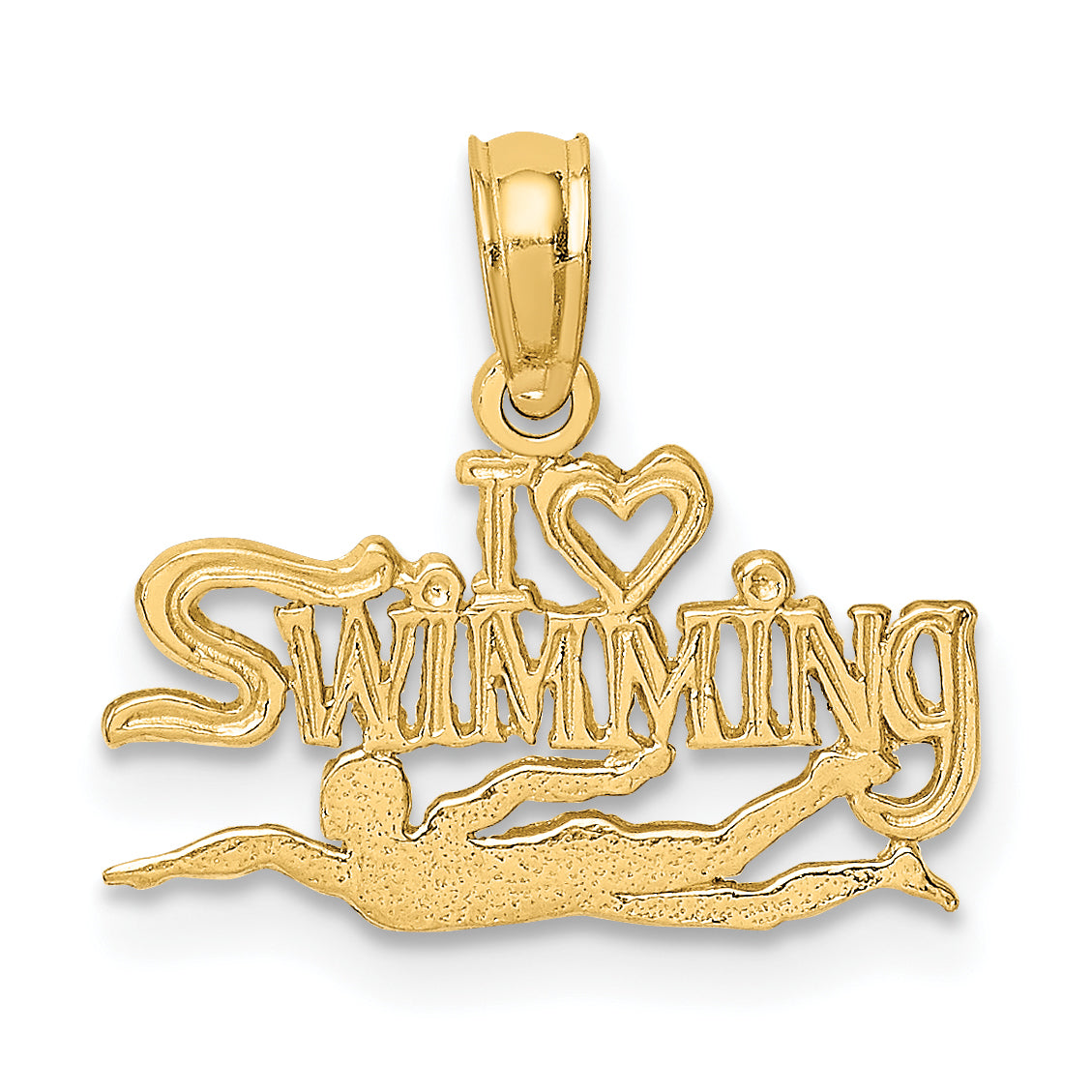 14K Polished I HEART SWIMMING Charm