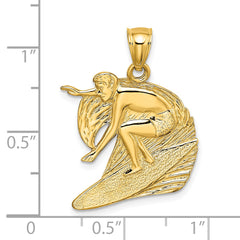 14K Polished and Textured Surfer and Wave Charm