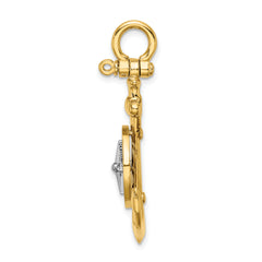 14K Two-tone 3-D Anchor w/ Compass and Rhodium Needle Charm