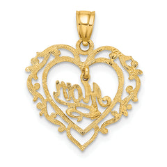 14K Polished MOM Dangle in Fancy Heart Pendant