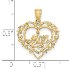 14K Polished MOM Dangle in Fancy Heart Pendant