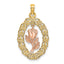 Oval Frame with Dangling Rose Charm in 14K Two-Tone Gold, 29mm - Sophia Jewelers