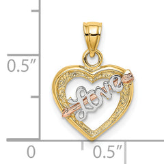 14k Yellow and Rose Gold w/ White Rhodium LOVE Heart w/ Arrow Charm