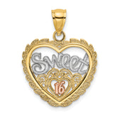 14k Two-tone White Rhodium SWEET 16 In Heart Charm