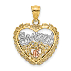 14k Two-tone White Rhodium SWEET 16 In Heart Charm