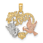 14k Yellow and Rose Gold w/Rhodium LOVE w/Doves Heart Charm