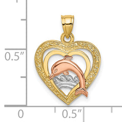 14K Two-tone w/White Rhodium Dolphin In Heart Charm