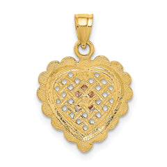 14k Yellow and Rose Gold Flower In Heart Basket Charm